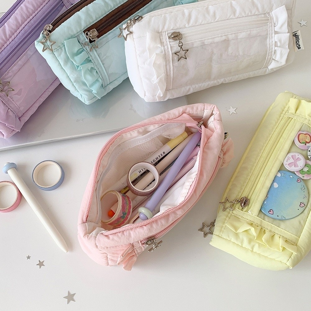 Корейский пенал с рюшами из ПВ – обзор и цена Aesthetic Large Pencil Case Pouch