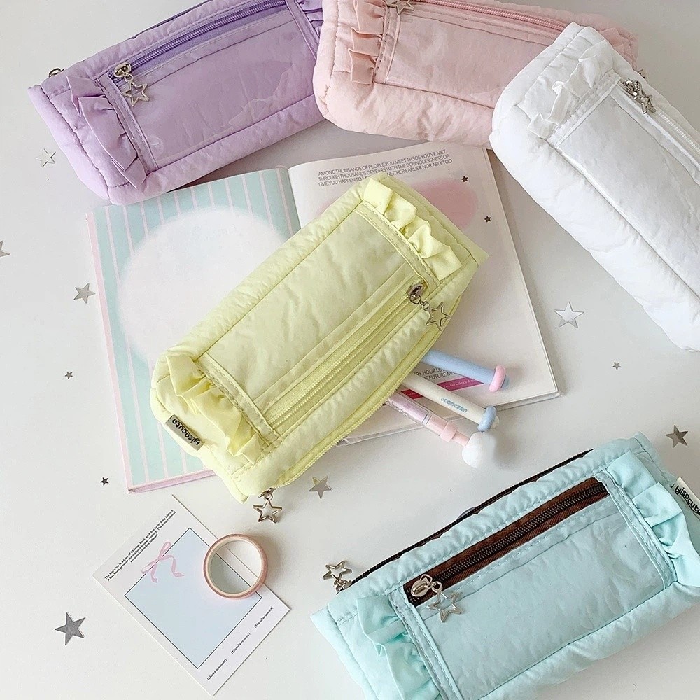 Корейский пенал с рюшами из ПВ – обзор и цена Aesthetic Large Pencil Case Pouch
