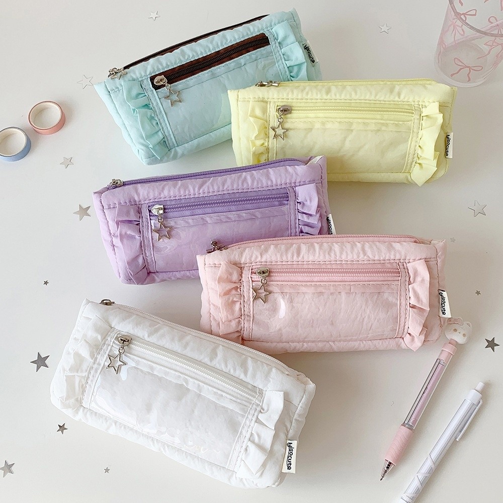 Корейский пенал с рюшами и зве – обзор и цена Aesthetic Large Pencil Case Pouch